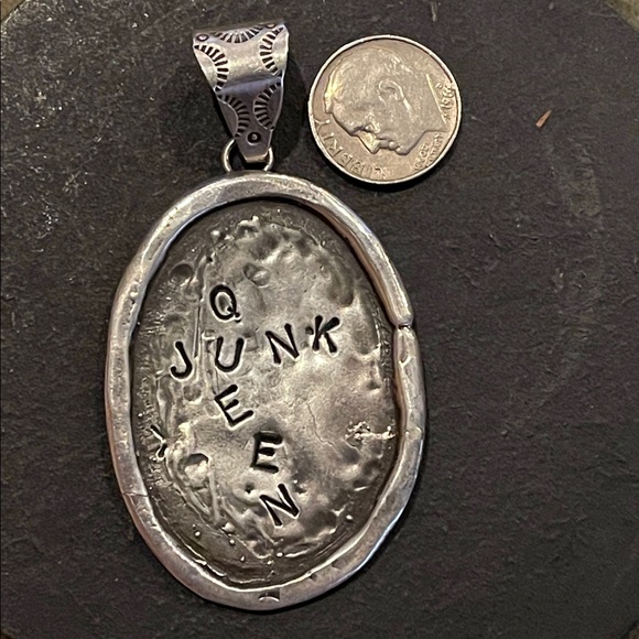 Native American made Silver silver Pendant with 'Junk Queen' Inscription